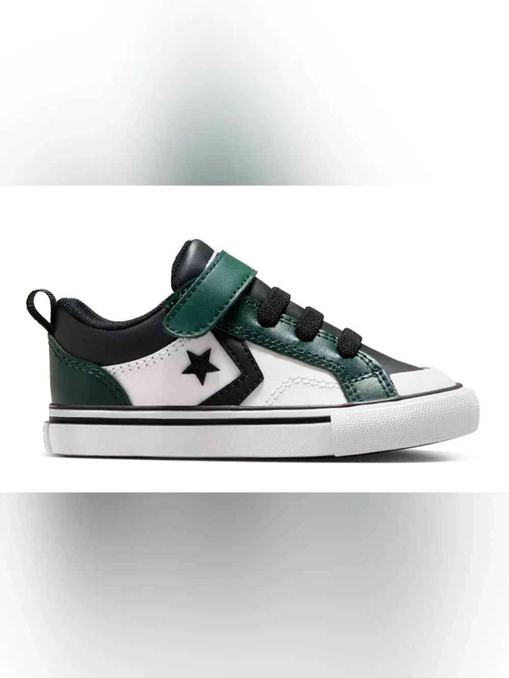 Converse Kids Leather Sneaker in Green, White & Black